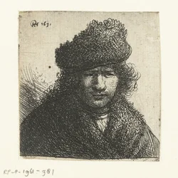 Autoritratto con cappello di pelliccia inclinato: busto