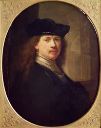 Autoritratto con cappello con architettura sullo sfondo, 1637