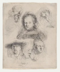 Studi delle teste di Saskia e altri