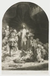 La stampa dei cento fiorini: la parte centrale raffigura Cristo che predica, la lastra è a forma di arco