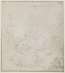 Il riposo durante il volo (incisione leggera)