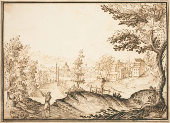 Paesaggio con un edificio a cupola