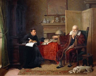 Galileo Galilei (1564-1642) che detta le sue osservazioni al suo segretario ad Arcetri