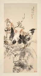 Galli e albicocchi in fiore