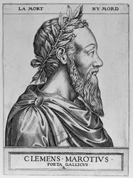Ritratto di Clement des Marets detto Marot, poeta francese - Clement Marotius poeta gallico incisione di Rene Boyvin 1576