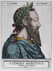Ritratto di Clement des Marets detto Marot (1496-1544), poeta francese - Clement Marotius poeta gallico incisione di Rene Boyvin 1576