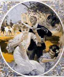 Giochi da giardino: preparazione di un gioco di rete di hake, inizio del secolo. Illustrazione di Rene Lelong