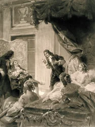 Scena della commedia "Il malato immaginario" di Jean Baptiste Poquelin detto MOLIERE (1622-1673), fine XIX - inizio XX secolo