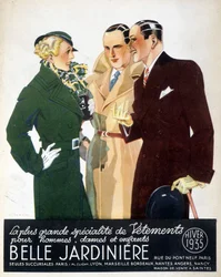 Pubblicità di "La più grande specialità di abbigliamento per uomo, donna e bambino Belle Jardinière", inverno 1935
