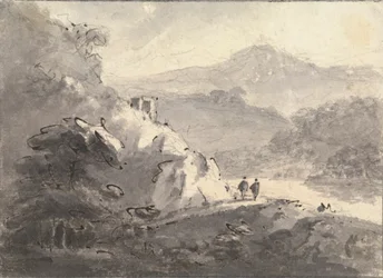 Paesaggio con due figure su una strada