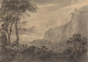 Paesaggio montuoso con alberi - Alte rupi a destra