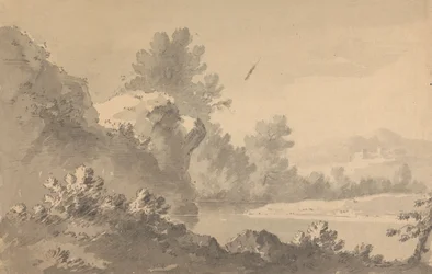Paesaggio fluviale con castello in lontananza