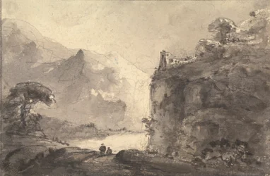 Paesaggio Roccioso con Due Figure su un Sentiero al Centro