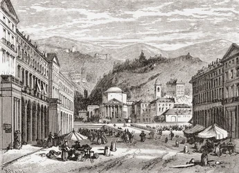 Una strada a Torino, Italia, alla fine del XIX secolo. Da Immagini Italiane di Rev. Samuel Manning, pubblicato c.1890.