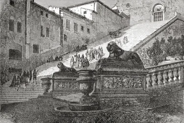 Scala che conduce alla Basilica di Santa Maria in Aracoeli, Roma, Italia, alla fine del XIX secolo. Da 
