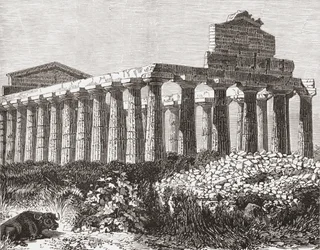 Tempio di Paestum, Italia alla fine del XIX secolo. Da Italian Pictures di Rev. Samuel Manning, pubblicato c.1890