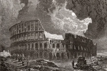 Il Colosseo, Roma, Italia al chiaro di luna, alla fine del XIX secolo. Da Immagini Italiane di Rev. Samuel Manning, pubblicato c.1890.