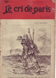 Illustrazione di Ricardo Flores (1878-1918) per la Copertina di Le Cri de Paris, 07/05/16 - Corvee de pinard "Al prezzo a cui lo vendono, potrebbero benissimo portarlo a casa!" - Guerra del 14-18, Vino, Vita del Soldato, Mensa Roulante, Rifornimenti - Sold