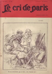 Illustrazione di Ricardo Flores per la Copertina di Le Cri de Paris, 20/02/16 - Là-bas "Non griderebbero così forte se fossero qui." - Guerra del 14-18, Stampa/Media, Vita del Soldato, Trincee, Vita Quotidiana, Fumare, Marmellata, Fucili - Soldati, Civili