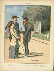 Illustrazione di Ricardo Flores (1878-1918) in Le Lire, 01/06/12 - Una volta - Campagna, Architettura Urbana, Miseria, Vita dei ricchi, Albero - Donne