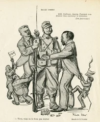 Illustrazione di Ricardo Flores (1878-1918) in Le Rire, 21/06/13 - Bambini in vendita - Esercito, Servizio Militare, Socialismo - Jaurès Jean, Caillaux Joseph (1863-1944), Painlevé Paul (1863-1933)