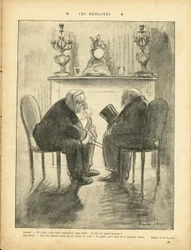 Illustrazione di Ricardo Flores (1878-1918) in Le Rire, 22/02/13 - Pensioni - Presidente della Repubblica - Fallieres Armand (1841-1931), Loubet Emile
