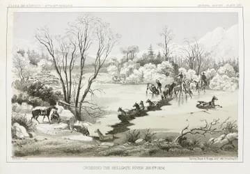 Attraversamento del fiume Hellgate, Montana, USA, 6 gennaio 1854