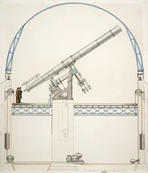 Telescopio rifrattore montato equatorialmente con cupola