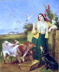 Nutrire i vitelli (olio su tela)