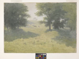 Paesaggio con mucche e collina