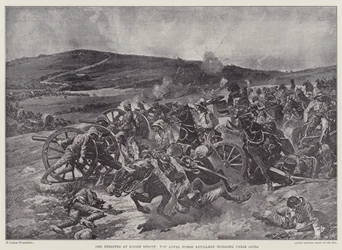 Il disastro a Koorn Spruit, la Royal Horse Artillery al lavoro con i loro cannoni (litografia)