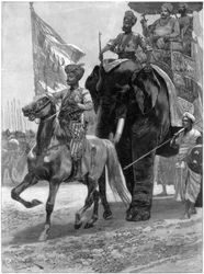 Arrivo del Nawab Siraj Ud Daulah prima della posizione di Clive, India, 1757, 1893