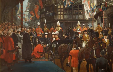 La regina Vittoria nomina cavaliere Herbert Ashman, primo sindaco di Bristol, al Consiglio Comunale, 12 novembre