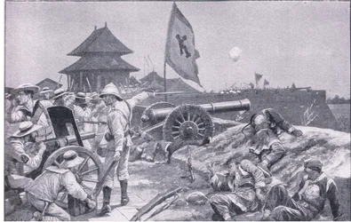 Tientsin: combattimenti sulle mura (litografia)