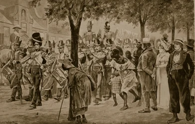 Le forze britanniche che marciano verso Città del Capo, 1814, illustrazione da 