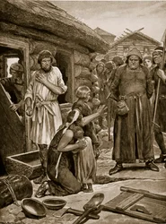Soggetti sovraccaricati espulsi dalle loro case, illustrazione da 
