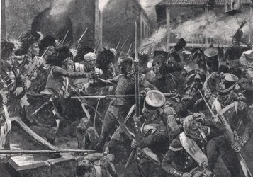 I 42nd Highlanders che cacciano i francesi da Elvina, illustrazione da 