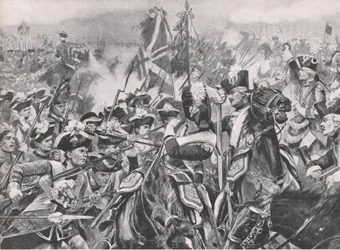 La battaglia di Minden, 1 agosto 1759, illustrazione da British Battles on Land and Sea, 1915