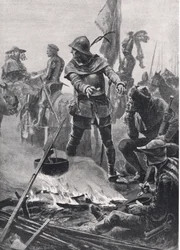 Il Principe di Galles che saluta il Cardinale de Talleyrand-Perigord la mattina della Battaglia di Poitiers, 19 settembre 1356, illustrazione da British Battles on Land and Sea, pubblicato da Casse