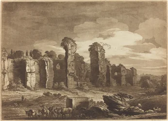 Veduta dei resti delle Terme di Caracalla, presa dai giardini dei Gesuiti a Roma