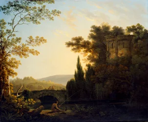 Paesaggio classico con un tempio