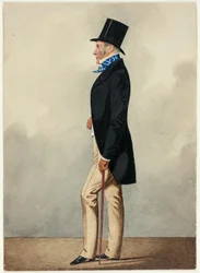 Ritratto di uomo in cappotto nero e cravatta blu e bianca
