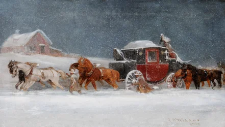 Carrozza in una tempesta di neve
