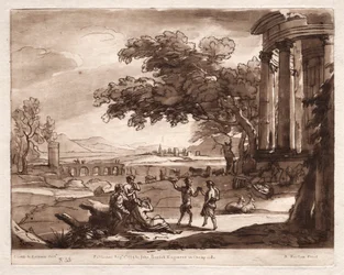 Liber Veritatis: N. 55, Un paesaggio con un tempio e una ninfa e satiro che danzano