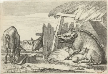 Maiali vicino a un recinto (serie Dieren naar verschillende kunstenaars)