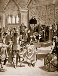 Trofei di Carlo Magno presentati a Offa di Mercia, 786 a.C., illustrazione da 