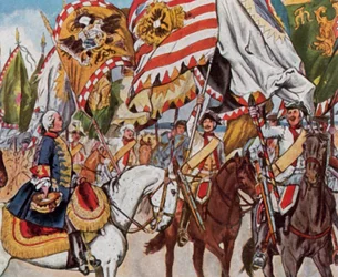Nei festeggiamenti per la vittoria di Hohenfriedberg. 4 giugno 1745 (litografia a colori ingrandita)
