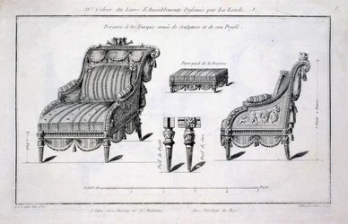 Poltrona bergère in stile turco, da Oeuvres diverses de Lalonde, decorateur et dessinateur, pubblicato 1780-96