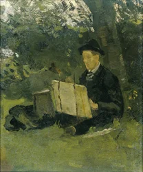 Jan Verkade (1868-1946) che dipinge sotto un albero a Hattem