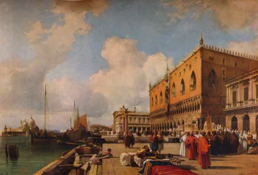 Venezia: Palazzo Ducale con una processione religiosa, c. 1828